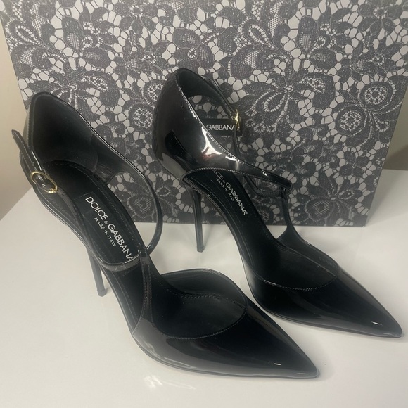 DOLCE & GABBANA Pointed Patent Leather Ankle-Strap Pump size 38.5/US 8.5 - Picture 1 of 12
